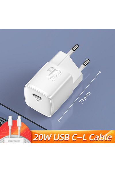 Baseus شاحن USB Type C صغير أبيض بقوة 20 وات، شاحن USB C محمول بقوة 20 وات، يدعم الشحن السريع من النوع C PD