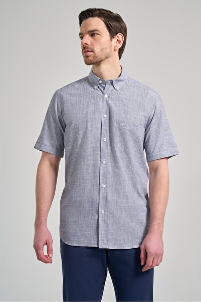 İmza Short Sleeve Striped Pattern Buttoned Collar Pocket Classic Comfort Fit Shirt 1004250163