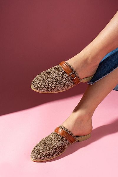 FUGA MODA Πλεκτά πλεκτά Lumera Mink Armor Παντόφλες με λεπτομέρεια με ζώνη