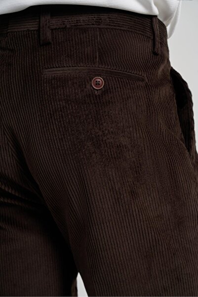 İmza Koyu Kahverengi Pamuklu Yandan Cepli Comfort Fit Kadife Pantolon 1003245160