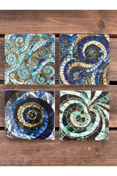 woodhomeworks مجموعة من 4 أكواب من الحجر الطبيعي مطبوعة ملونة