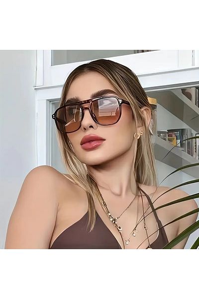DEPOKON New Season Brown Glass Black Frame Unisex Sunglasses