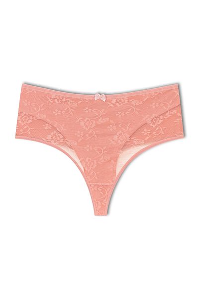 HNX Mink Front Double Layer Lined Lace High Waist Cotton Thong Women's Panties