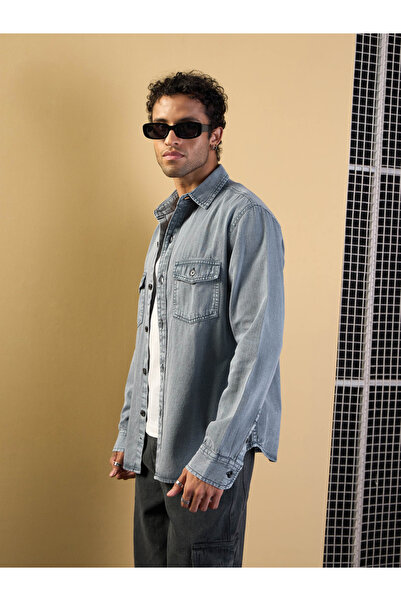 Mascln Sassafras By Styli Tencel Relaxed Fit Shirt with Pocket Detail