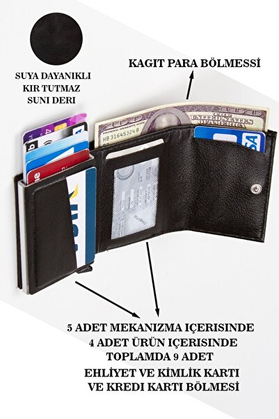 Newish Portofel și suport pentru carduri din piele vegană, cu protecție RFID, antifurt, negru