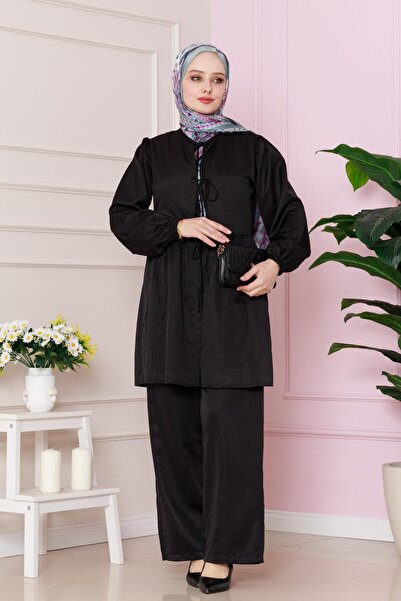 Sevitli Tie Front Trousers Suit-Black