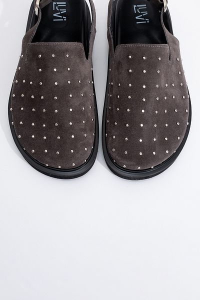 LuviShoes Our Gray Genuine Leather Suede Studded Closed Toe Women's Sandals