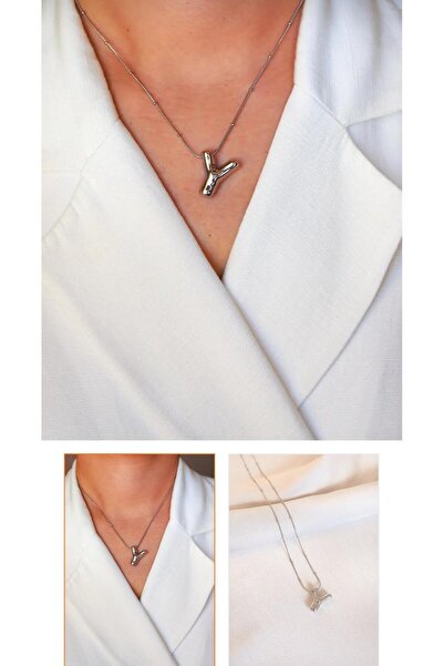 caseopia C-M-E-Y-B-S-K-H-T-F-ZHarfli Balon Model Gümüş Renkli Çelik Kolye BALON HARF KOLYE