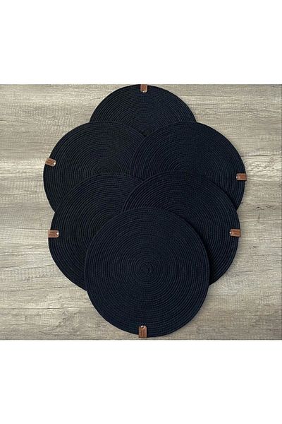 Sevdam Sepet Black American Service Set de 6, 32 cm, lavabil, călcat, plăci de bumbac, răchită American Service