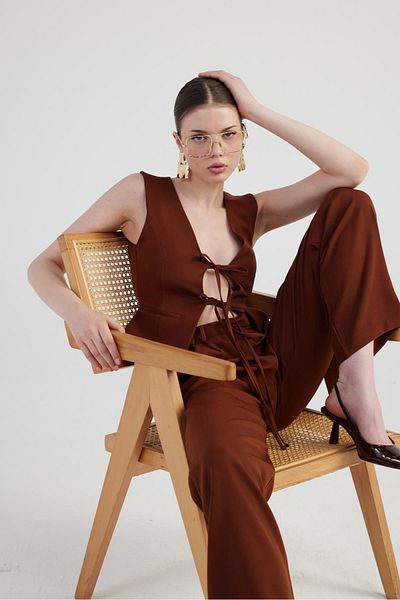 HOLLY LOLLY Wide Leg Pleated High Waist Palazzo Giselle Pants Coffee