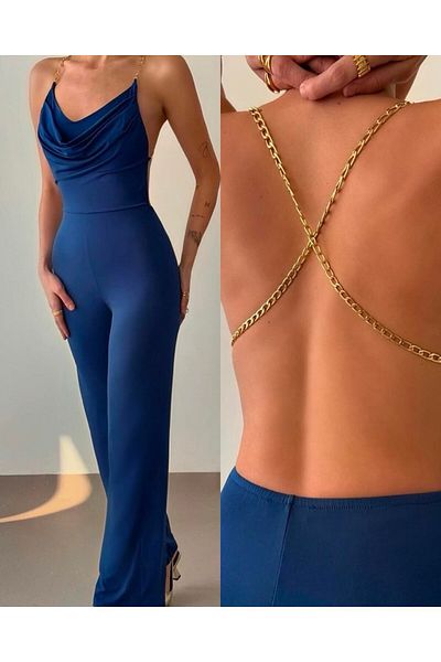 hipnoz butik Salopetă de damă cu spate decoltat cu curea cu lanț (UTILIZAT VISUAL ORIGINAL)