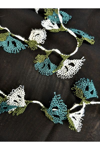 yörük tuhafiye 40 Needle Embroidered Motifs - Petrol Crop Green Handmade Imbroidered Embroidered Motifs