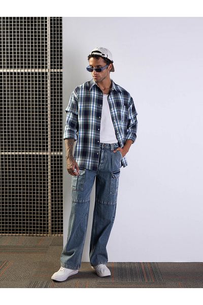 Mascln Sassafras By Styli Checked Oversized Shirt with Flap Pocket Detail