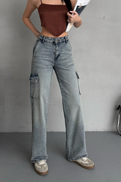 alanora Pantaloni cargo cu talie înaltă cu efect vintage pentru femei