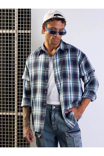 Mascln Sassafras By Styli Checked Oversized Shirt with Flap Pocket Detail