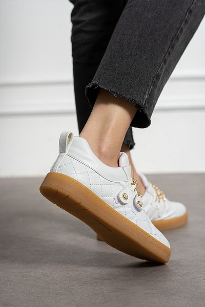KOTAN Tenis alb de damă - pantofi sport cu velcro cu lanț confortabil și perle