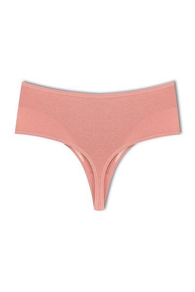 HNX Mink Front Double Layer Lined Lace High Waist Cotton Thong Women's Panties