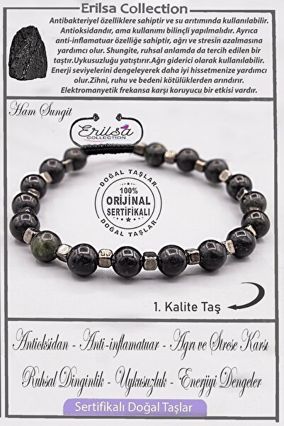 Erilsa Sertifikalı AAA+ Kalite Gerçek Terahertz - Şungit Taşı Bileklik (Shungite)
