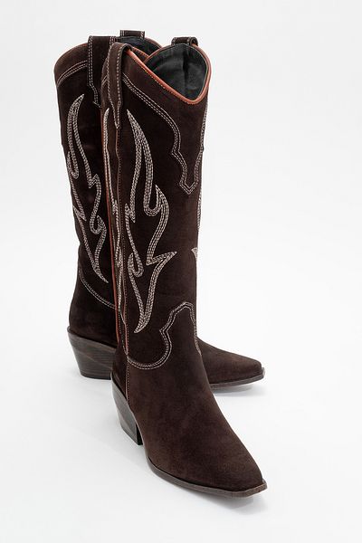 LuviShoes Γυναικείες Western Μπότες PİETRO Brown Γνήσιο Δερμάτινο Suede