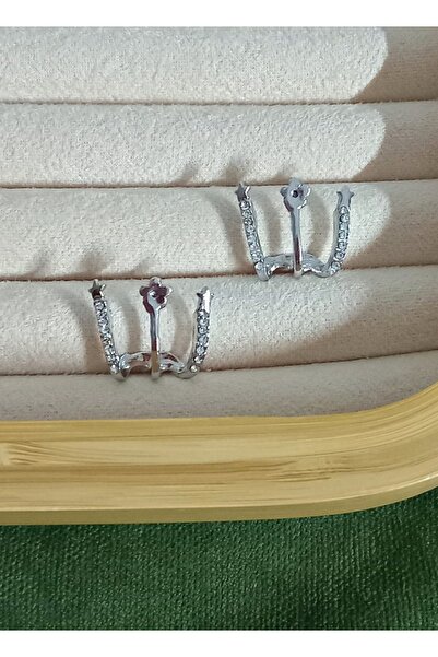 mos&more Gümüş  Kristal Taşlı Çoklu Görünümlü Küpe