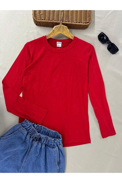 skycott Red Viscose Long Sleeve Women's Body - Crew Neck Tank Top T-Shirt