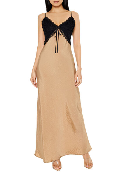 Forever 21 İki Renkli Saten Maxi Elbise
