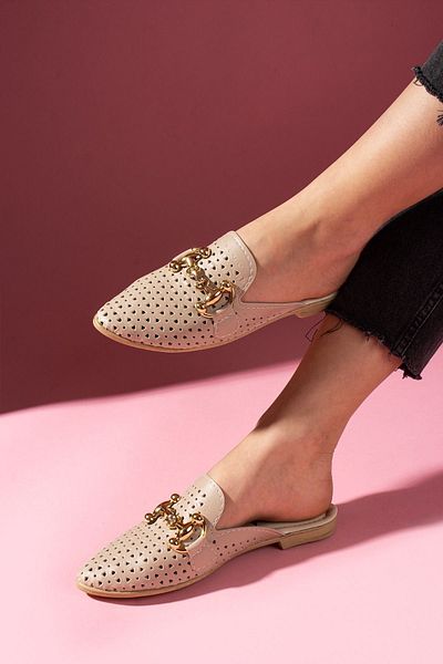 FUGA MODA Δερμάτινες παντόφλες με χρυσά αξεσουάρ Pavina Mink Laser Cut