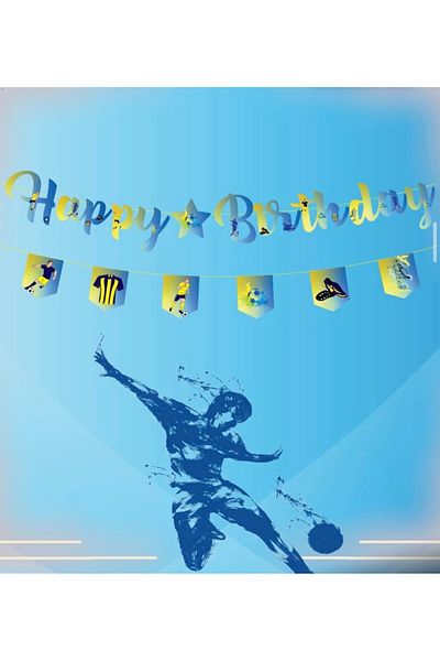 Deniz Party Store Κίτρινο Navy Blue με θέμα το ποδόσφαιρο Happy Birthday Καλλιγραφία σετ σημαιών 2 τεμαχίων