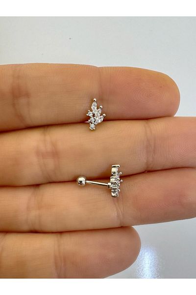 Arescollection 1 Piece Tragus Helix Lobe Flat Conch Fit Piercing Earring with Zircon Stone with Steel Bar