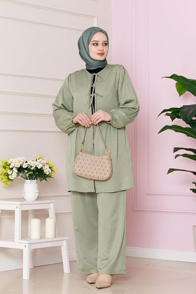 Sevitli Costum cu cravată în față cu pantaloni-verde mentă