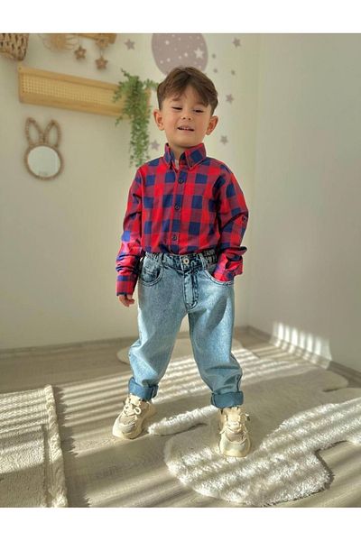 FLOWER BABY Boy's Jeans Plaid Checked Shirt Suit