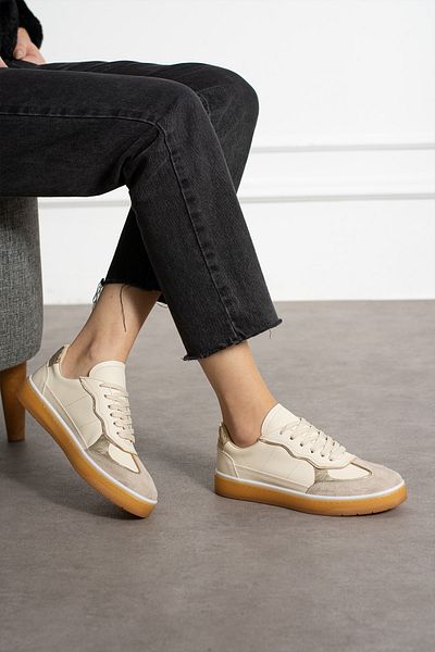 KOTAN Μπεζ Γυναικείο Sneaker - Ορθοπεδική Σόλα, Lace Up και Άνετα Αθλητικά Παπούτσια