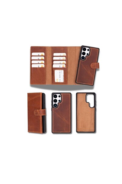 PLM Samsung Galaxy S25 Ultra uyumlu, Hakiki Deri, El Yapımı, Cüzdanlı Kılıf, ...