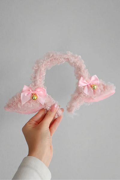 EFBUTİK Pink Sheep Eared Hair Crown with Bells