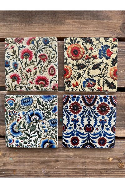 woodhomeworks Colorful Printed Natural Stone Set of 4 Coasters