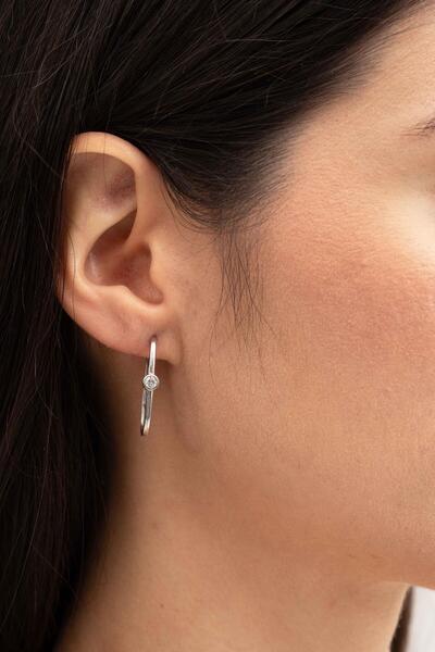 Sümer Telkari Oval Tektaş Rodyumlu Gümüş Küpe 7249