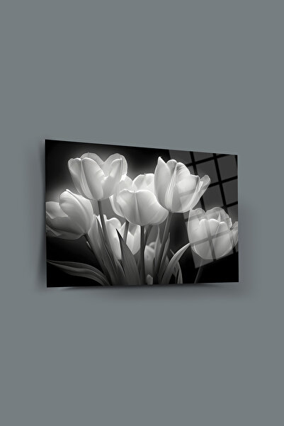 glassartdesign Lalele albe Pictură decorativă din sticlă irezistibilă Pictură...