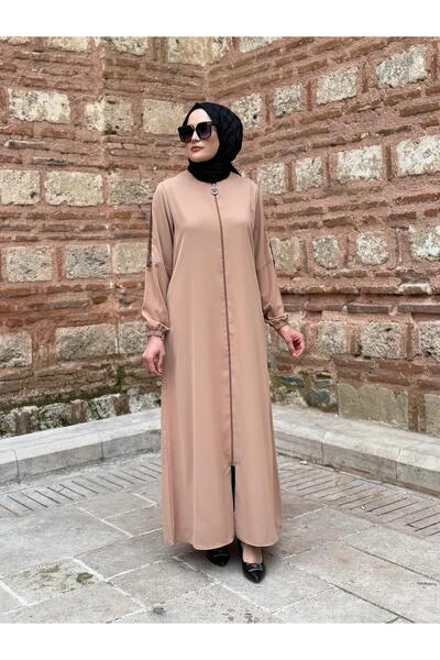 Genel Markalar MEDİNE İPEĞİ BOYDAN FERMUARLI FERACE SÜTLÜ KAHVE