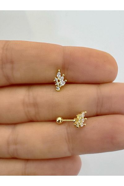 Arescollection 1 Piece Tragus Helix Lobe Flat Conch Fit Piercing Earring with Zircon Stone with Steel Bar