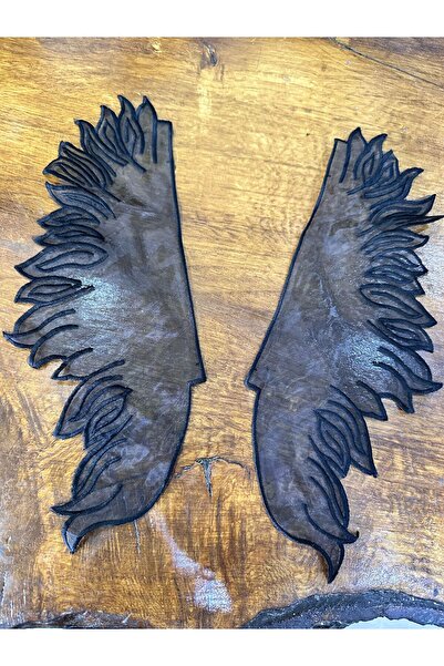 Gönülden Tasarım CRNI DVOSTRUKI TUL Til RADNI IZVEZENI KRAVAT SA KRILIMA APLI...