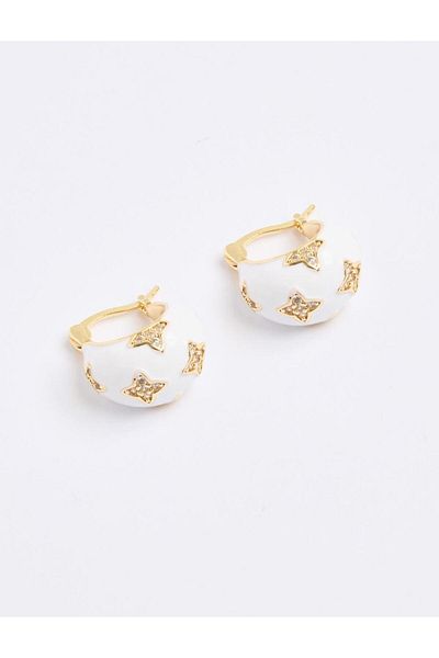 Jimmy Key White Clover Figured Shiny Stone Half Hoop Earrings