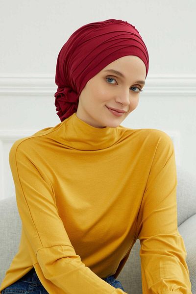 Aisha's Design Claret Red Cross Combed Cotton Bonnet - B-14