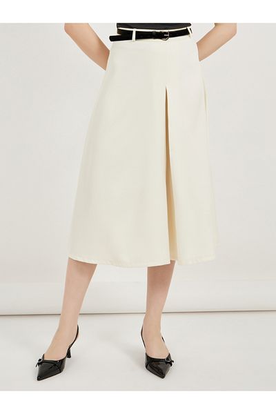 Styli Solid Pleated A-Line Midi Skirt