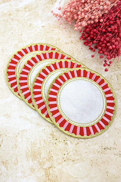 WEARE2 Red Pink Pip Studio Love Birds Compatible Cocktail Napkin - 4 Pieces