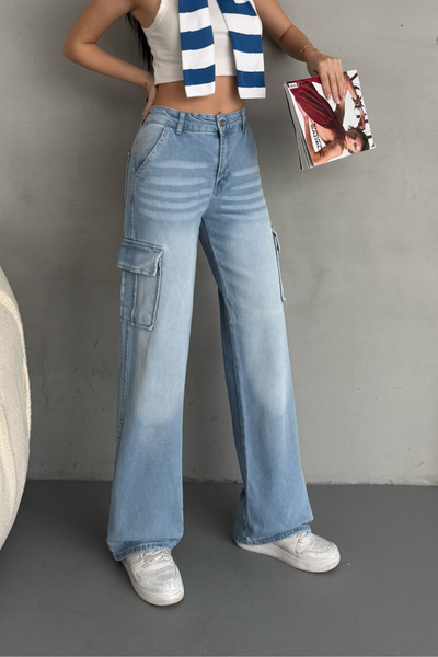 alanora Pantaloni cargo vintage pentru femei cu talie înaltă - picior lat