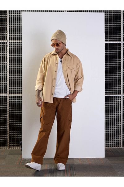 Mascln Sassafras By Styli Corduroy Front Button Shacket with Pocket Detail
