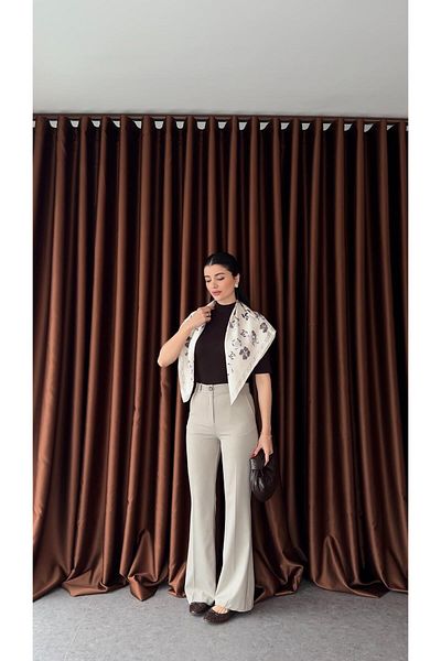 HAZELANNA Stone Color Classic Fabric Trousers