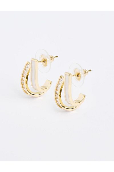 Jimmy Key White Double Half Hoop Earrings