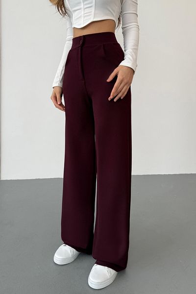 BİKELİFE Burgunderrote, lockere Palazzo-Hose mit weitem Bein aus Lycra für Damen