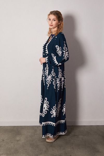 Fulla Moda Φόρεμα με έθνικ σχέδιο με μισά κουμπιά και ελαστικά μανίκια